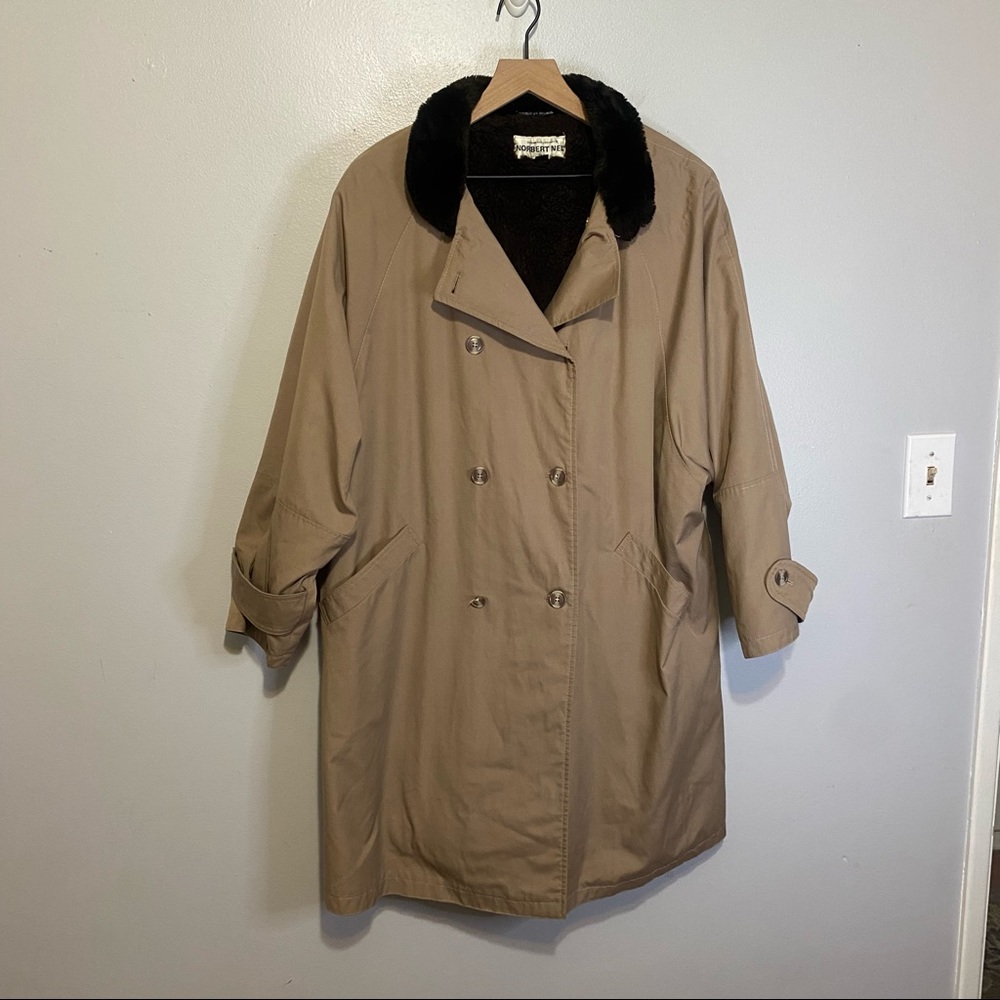 Vintage 70' NORBERT NEL PARIS Fur Interior Trench Coat Jacket Parka Peacoat 16.5